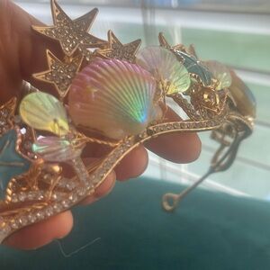 Mermaid, gold, seashell star rhinestone crown adjustable